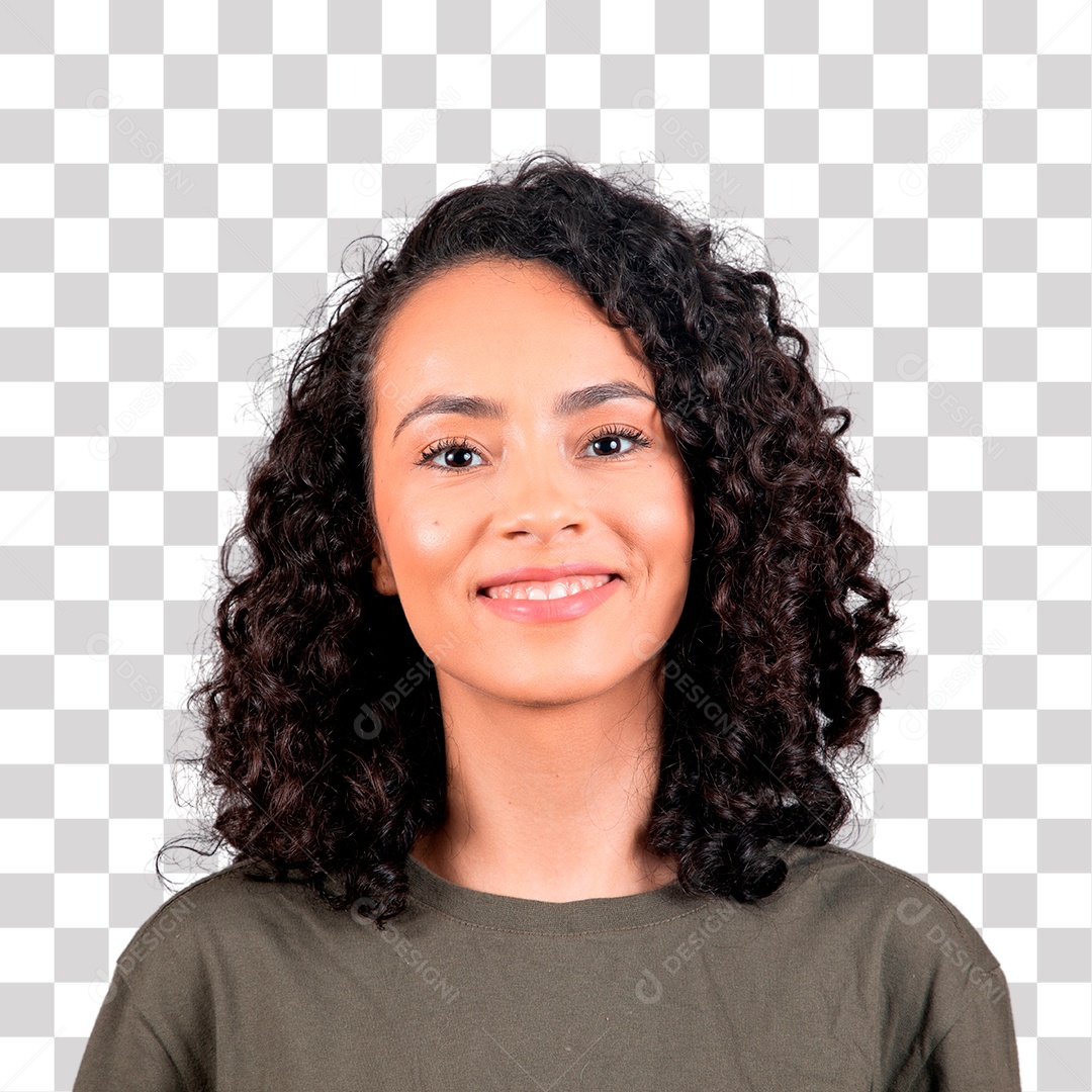 Mulher bonita de cabelos cacheado sorrindo PNG Transparente sem Fundo