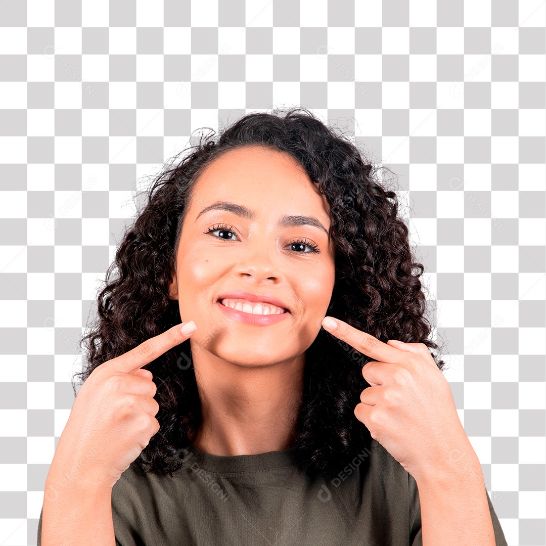 Mulher bonita de cabelos cacheado sorrindo PNG Transparente sem Fundo