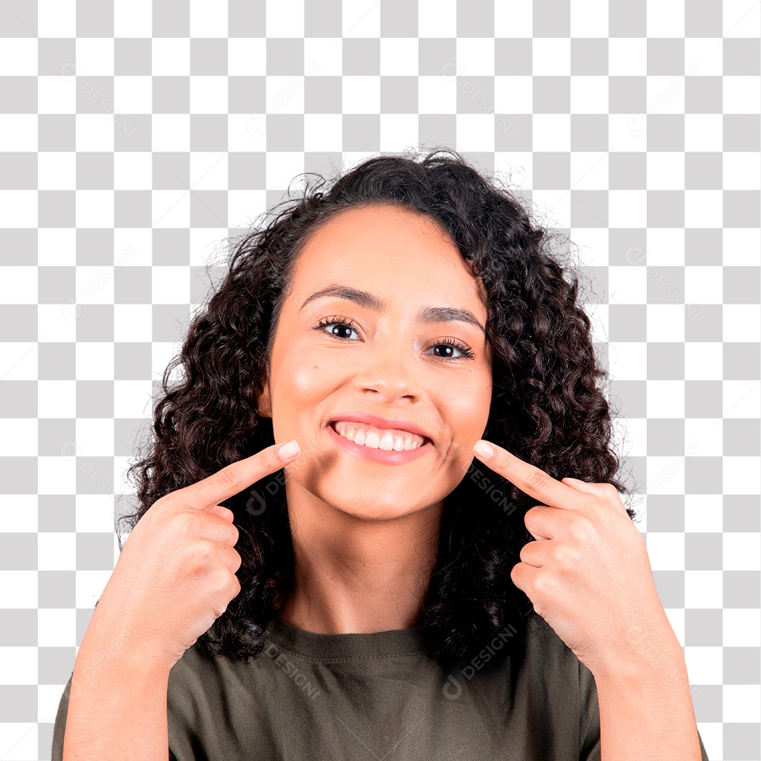 Mulher bonita de cabelos cacheado sorrindo PNG Transparente sem Fundo