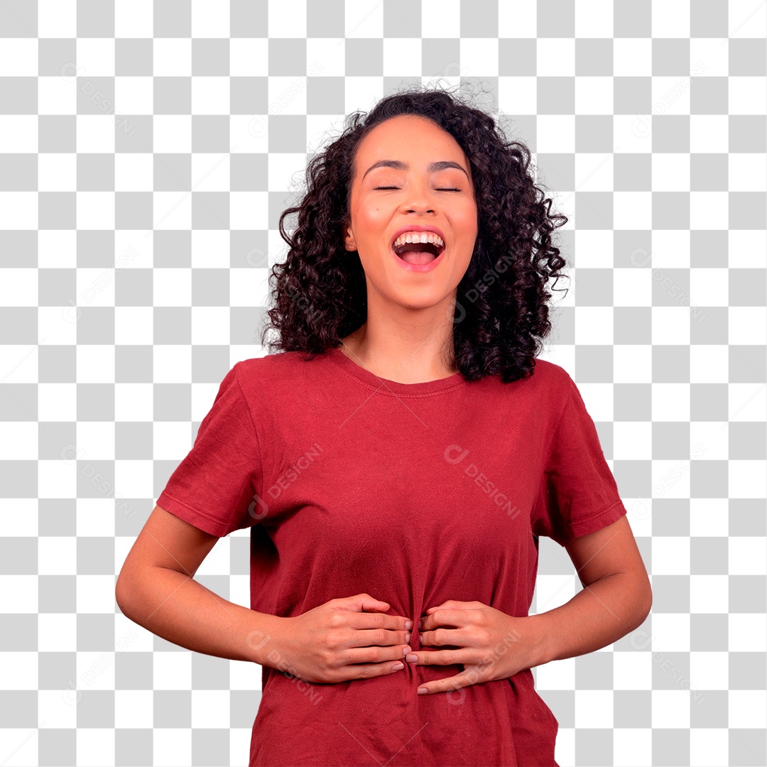 Mulher morena sentindo dores na barriga PNG Transparente