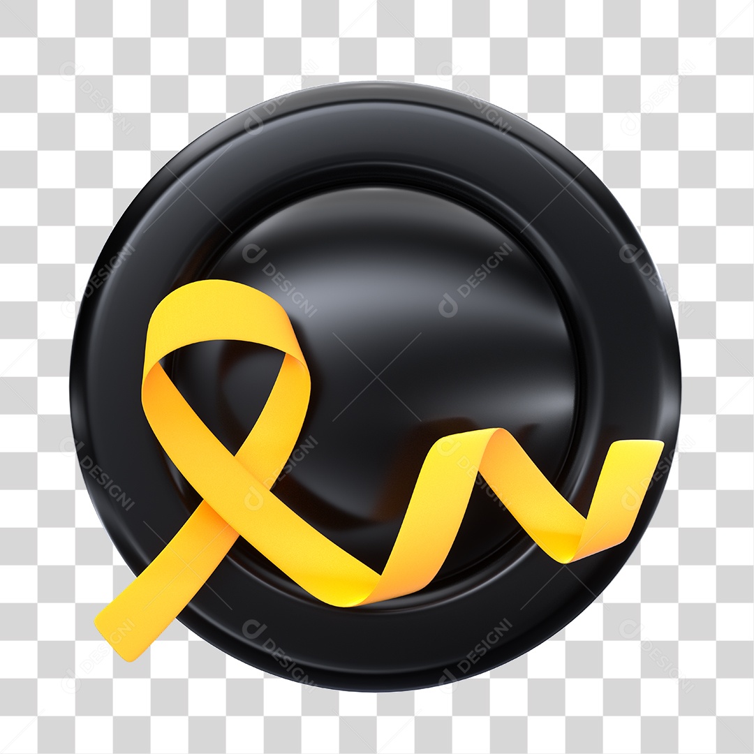 Circulo Preto Com Laço Amarelo Elemento 3D PNG Transparente