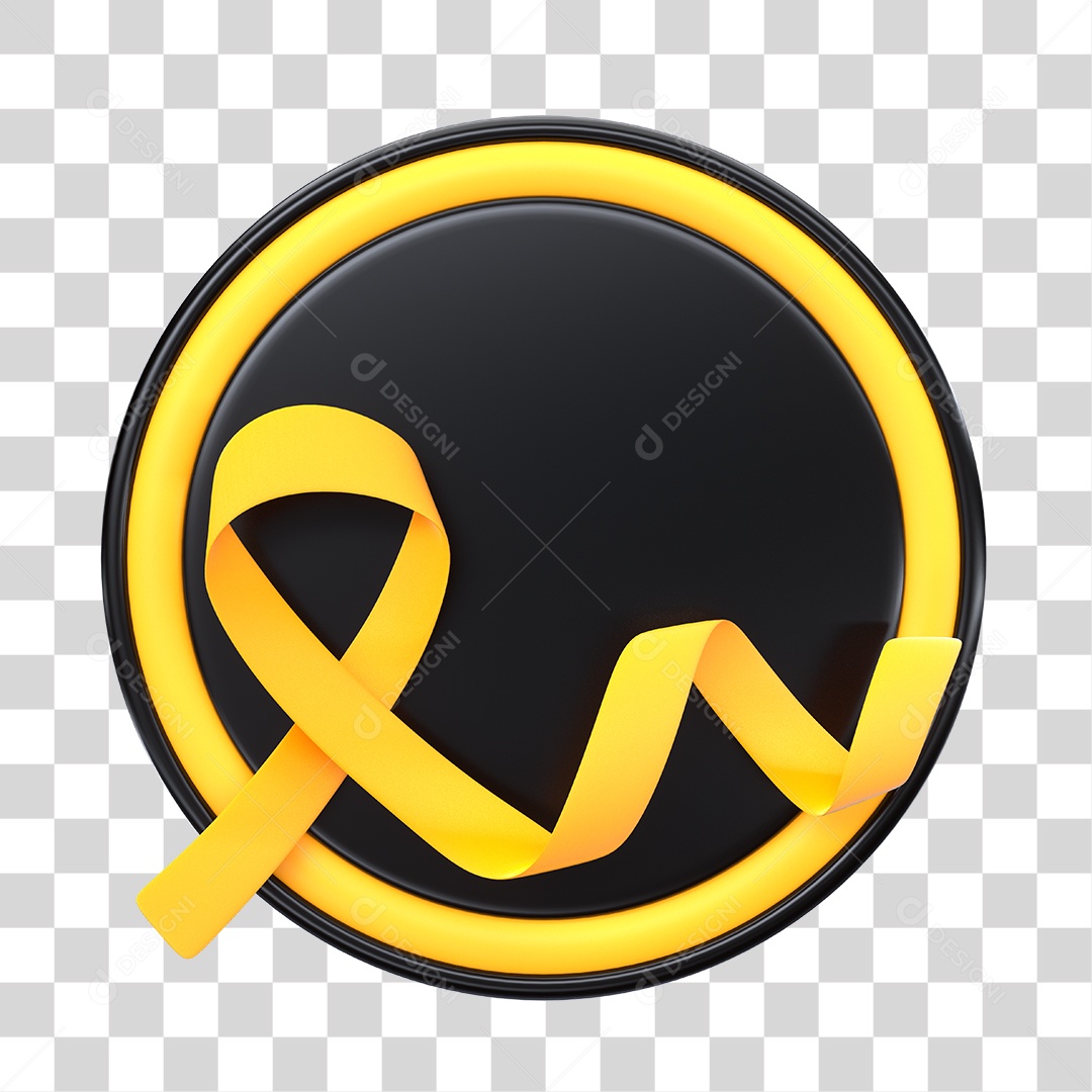 Circulo Preto Com Borda e Laço Amarelo Elemento 3D PNG Transparente
