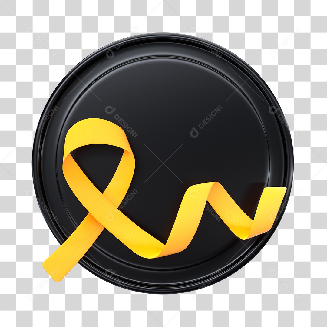 Circulo Preto Com Laço Amarelo Elemento 3D PNG Transparente