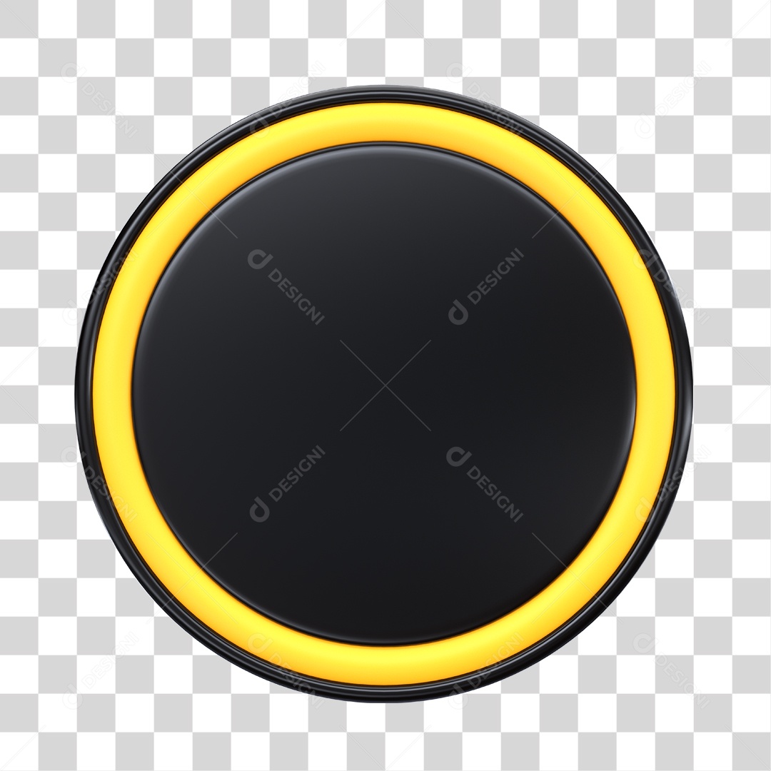 Circulo Preto Com Borda Amarela Elemento 3D PNG Transparente