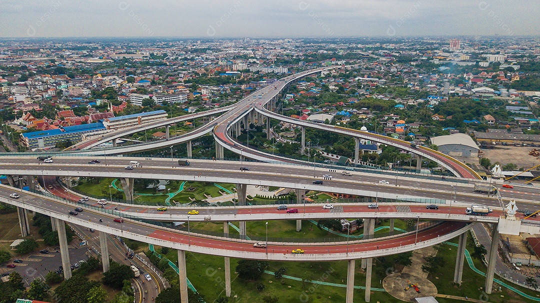 Ponte Rama 9 na Tailândia, vista aérea.