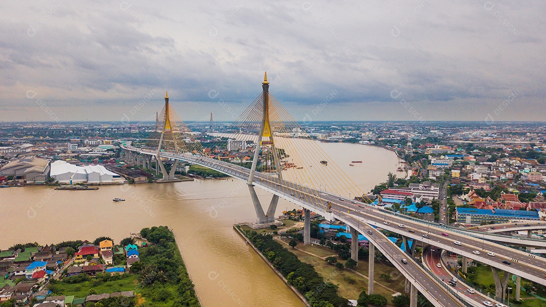 Ponte Rama 9 na Tailândia, vista aérea.