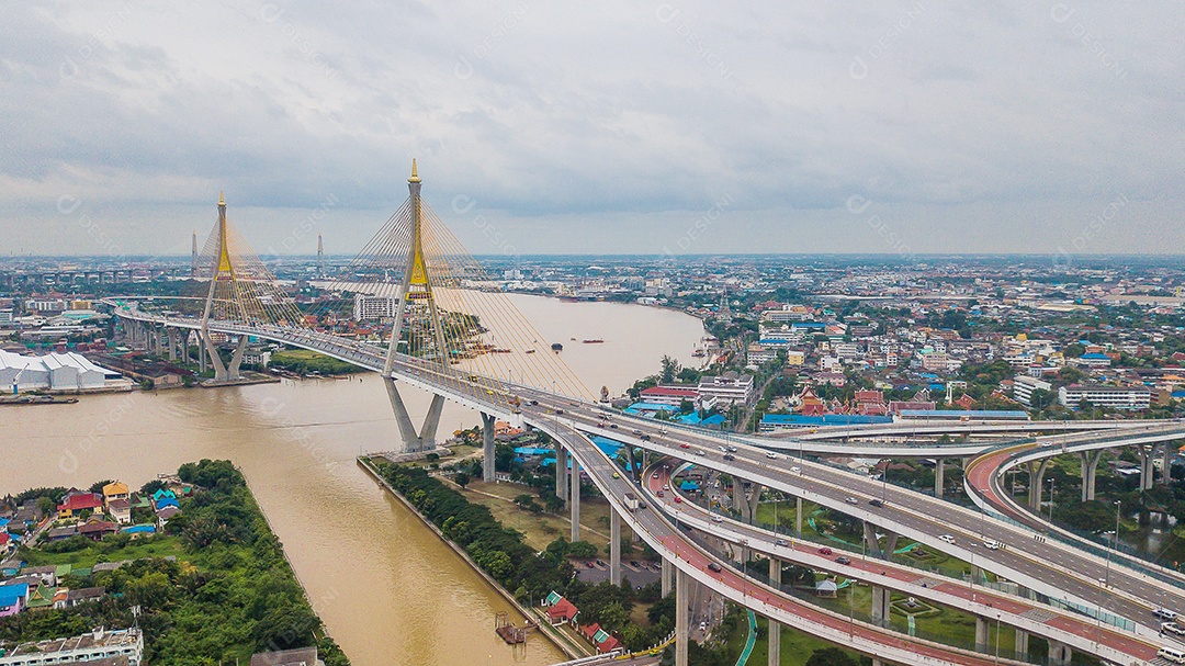 Ponte Rama 9 na Tailândia, vista aérea.c