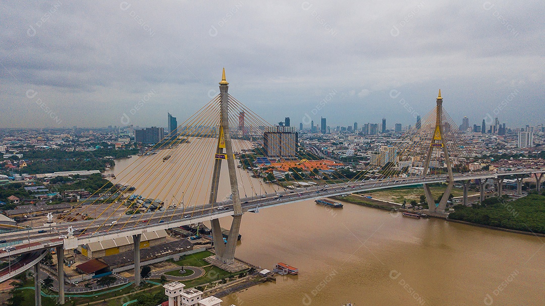 Ponte Rama 9 na Tailândia, vista aérea.