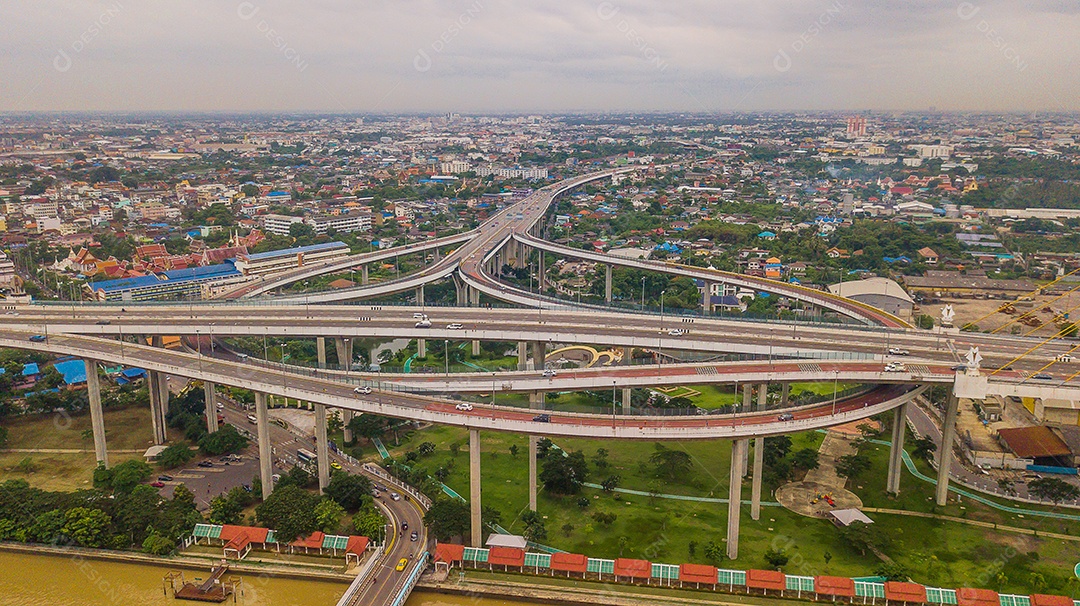 Ponte Rama 9 na Tailândia, vista aérea.