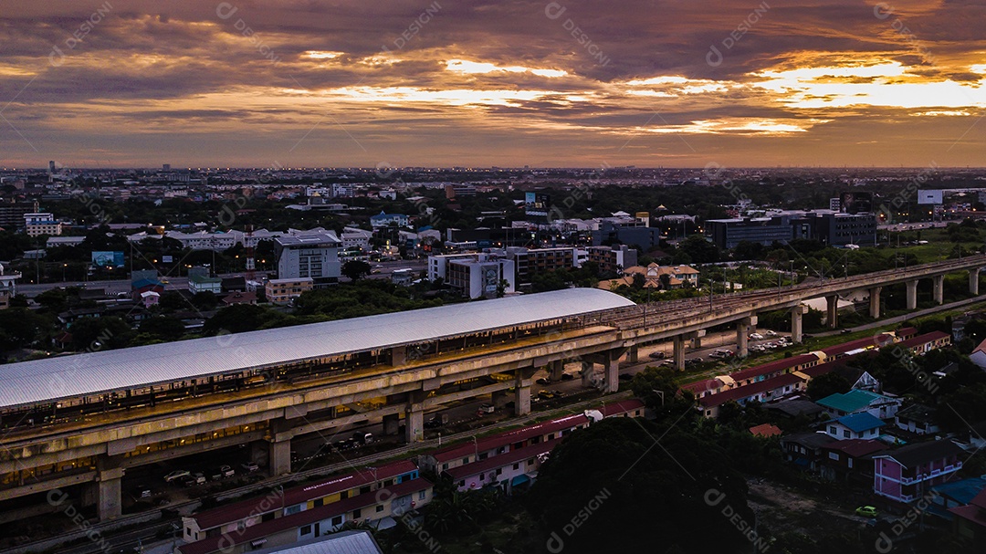 Ponte Rama 9 na Tailândia, vista aérea.