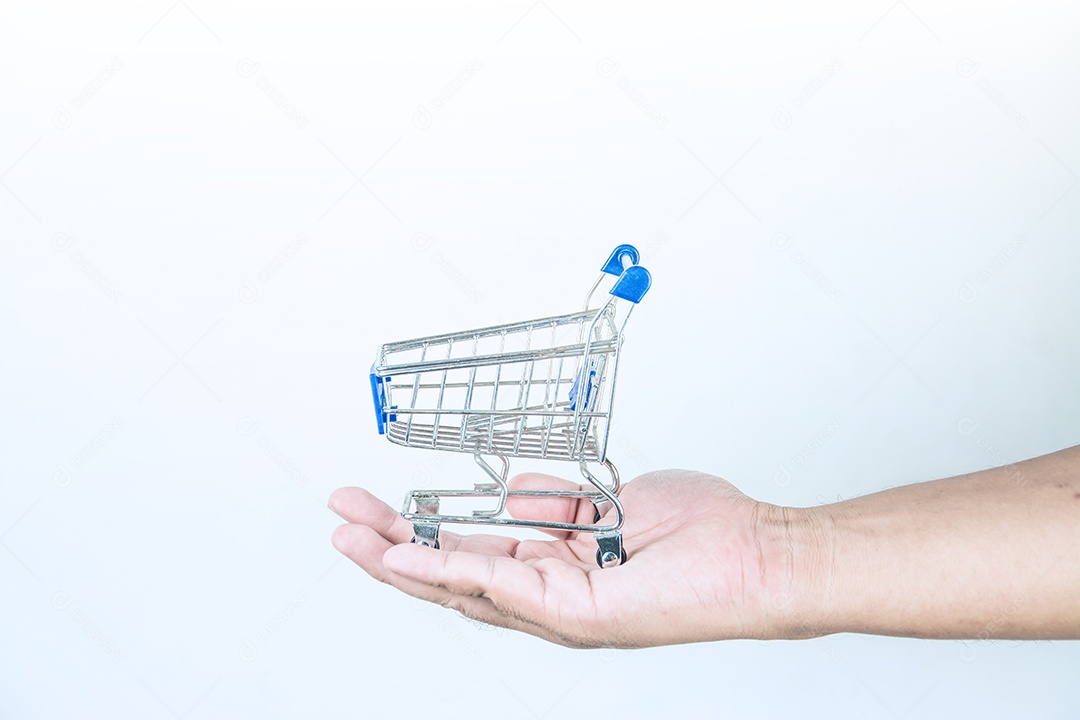 Mãos de pessoa segurando carrinho de supermercado