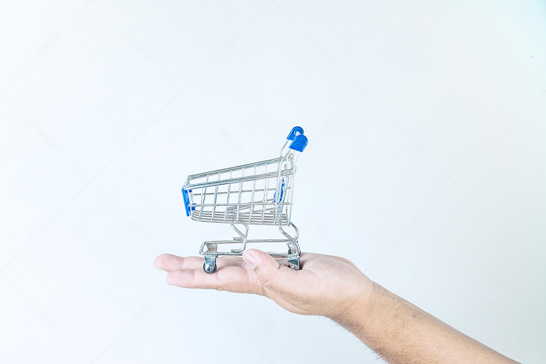 Mãos de pessoa segurando carrinho de supermercado