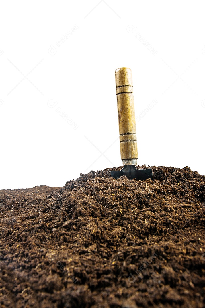 Equipamento de jardinagem e mão com solo