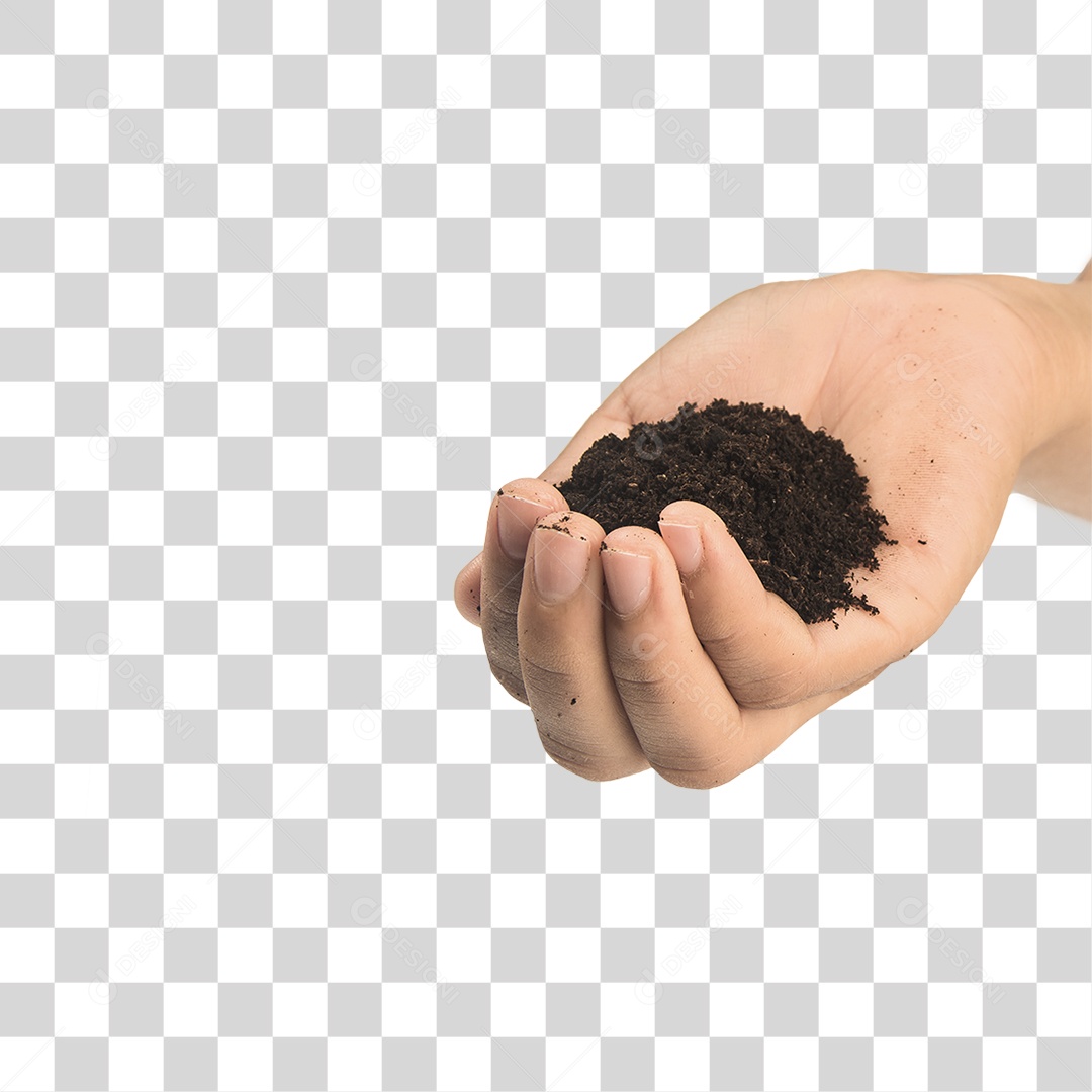 Mão Segurando um Monte de Terra PNG Transparente