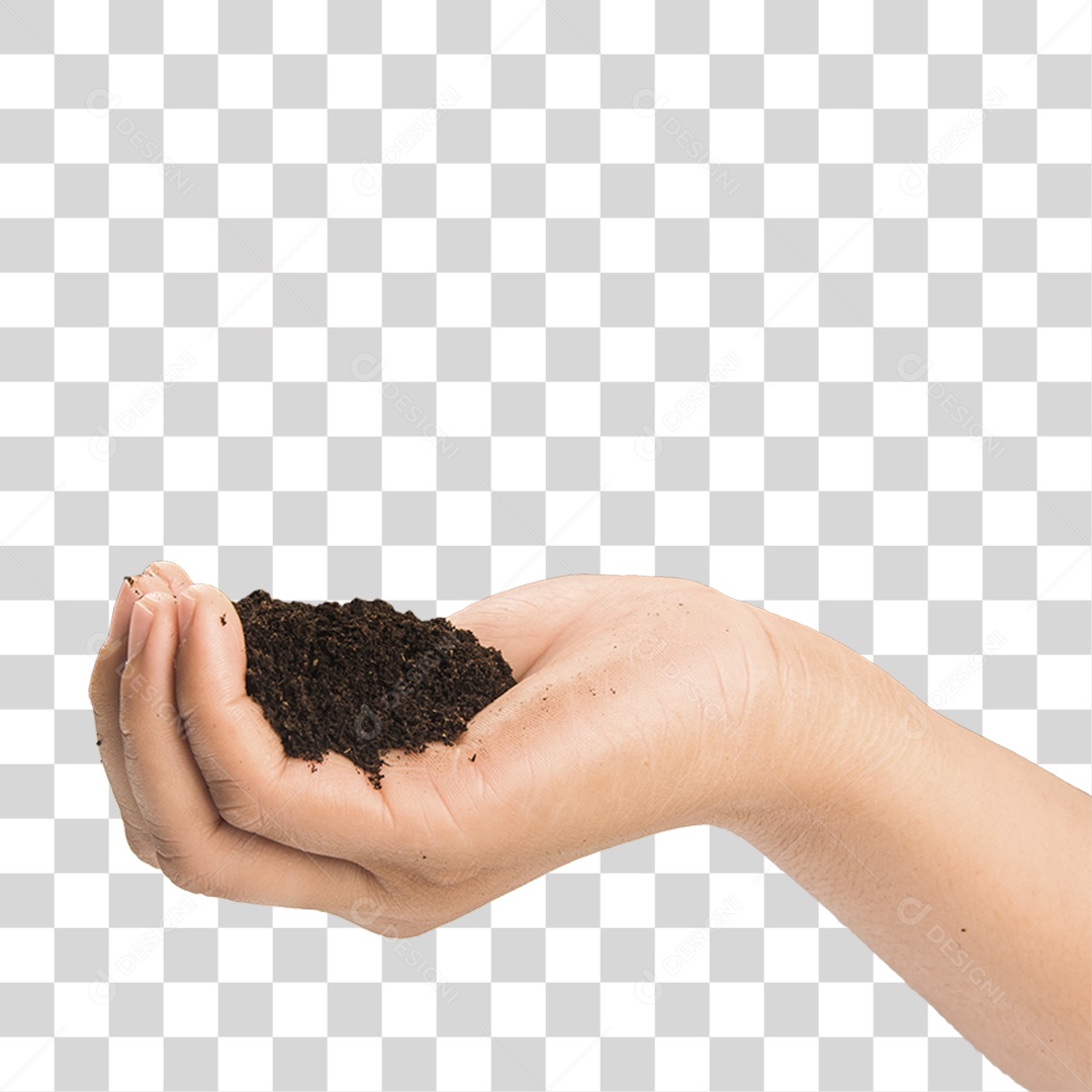 Mão Segurando um Monte de Terra PNG Transparente