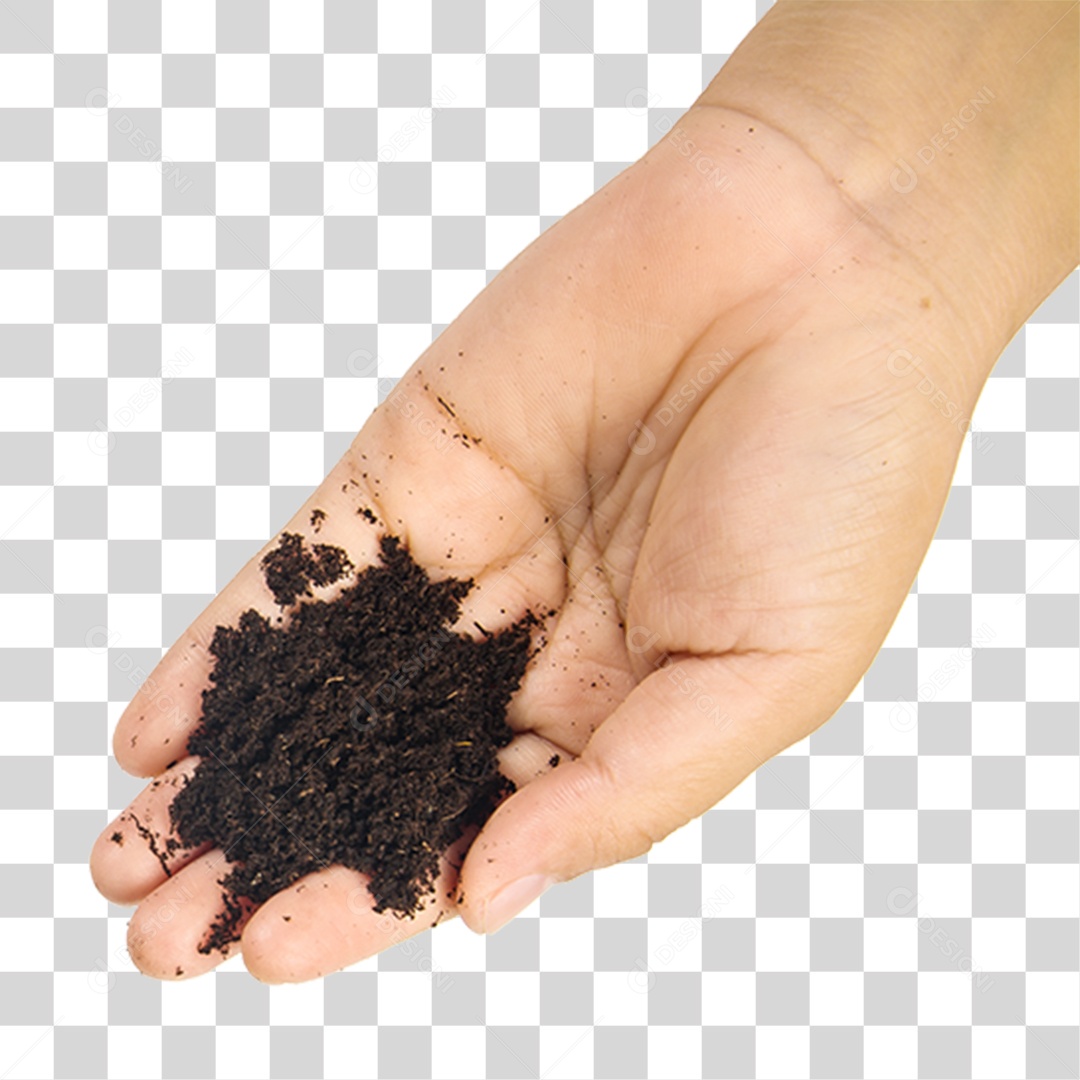 Mão Segurando um Monte de Terra PNG Transparente