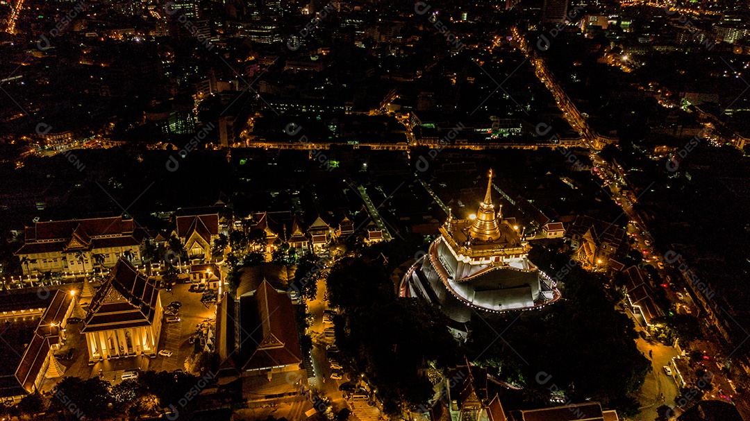 Linda vista Aérea Golden Mountain Wat Saket Ratcha Wora Maha Wihan