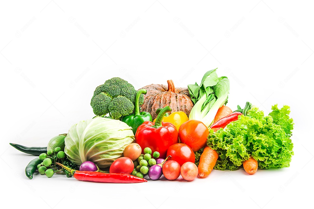vegetables collection isolated white background.