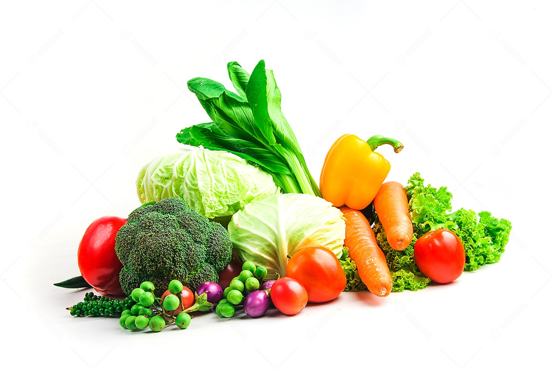 vegetables collection isolated white background.