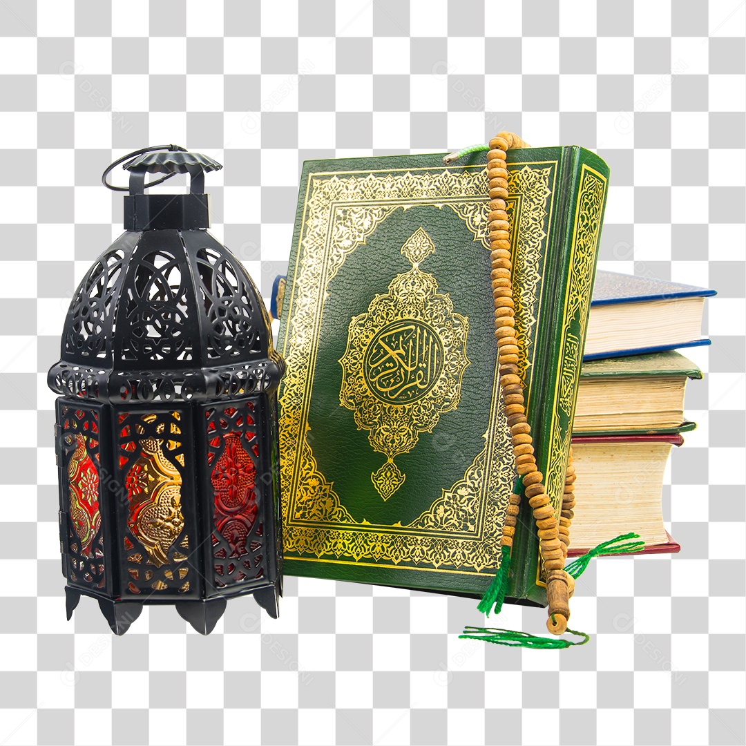 Lanterna Árabe com Vela Ardente Livros PNG Transparente