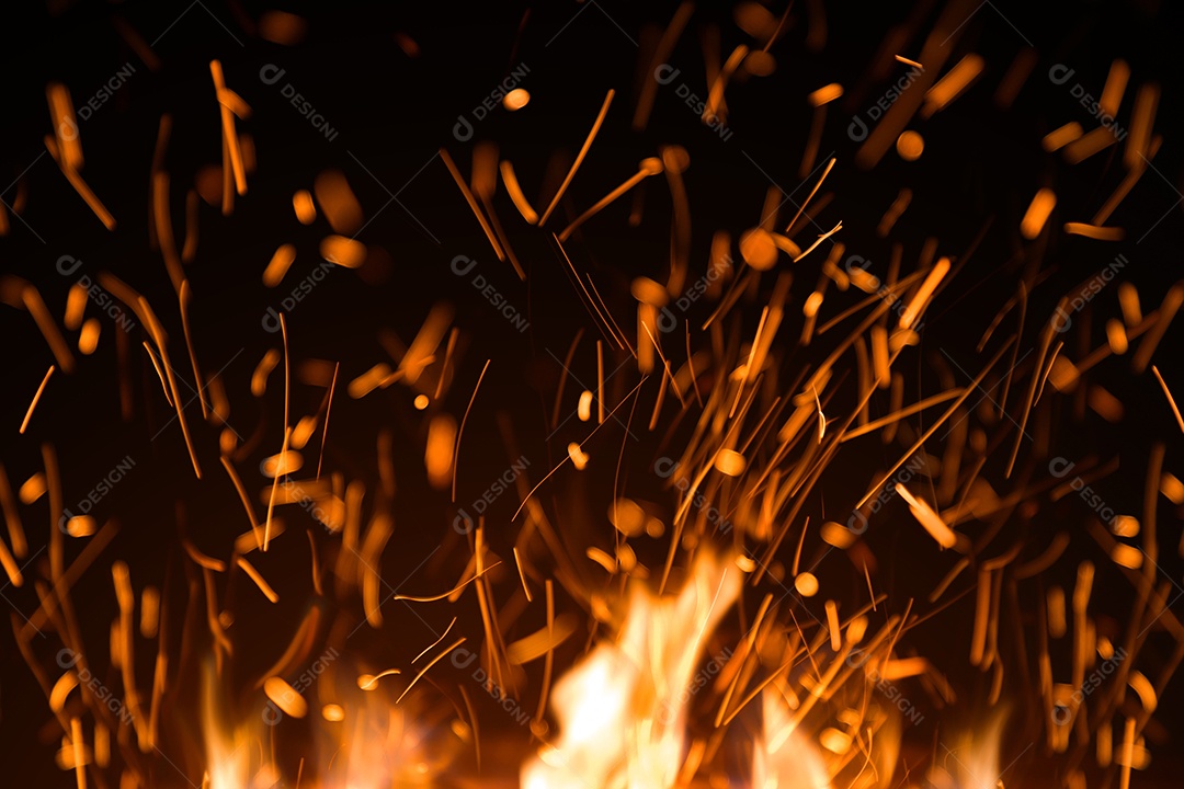 Partículas de Fogo Sobre Fundo Preto Quente