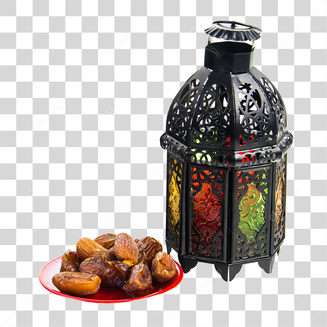 Lanterna Árabe com Vela Ardente Doce PNG Transparente
