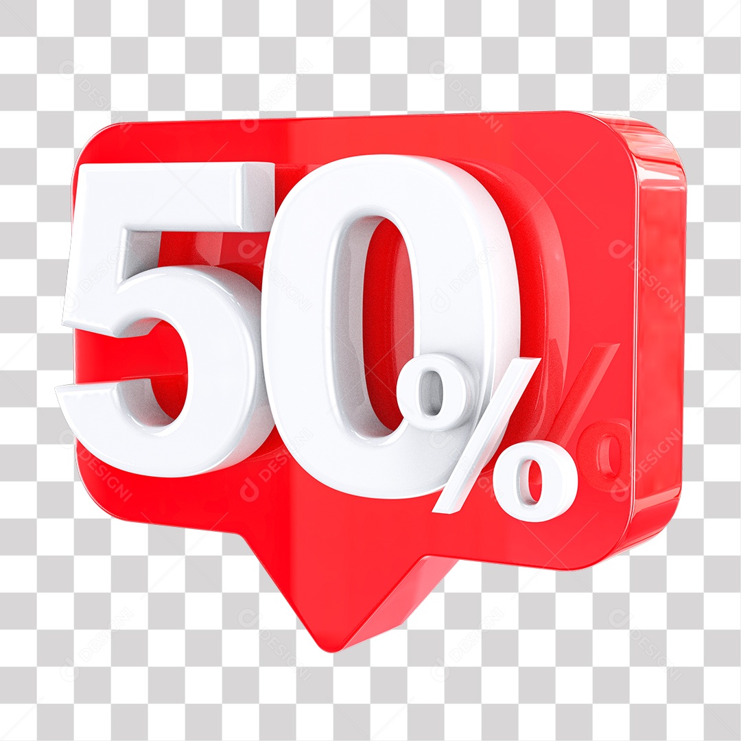 Elemento 3D Tag Vermelha 50% De Descontos PNG Transparente