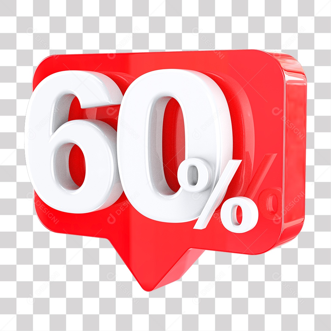 Elemento 3D Tag Vermelha 60% De Descontos PNG Transparente