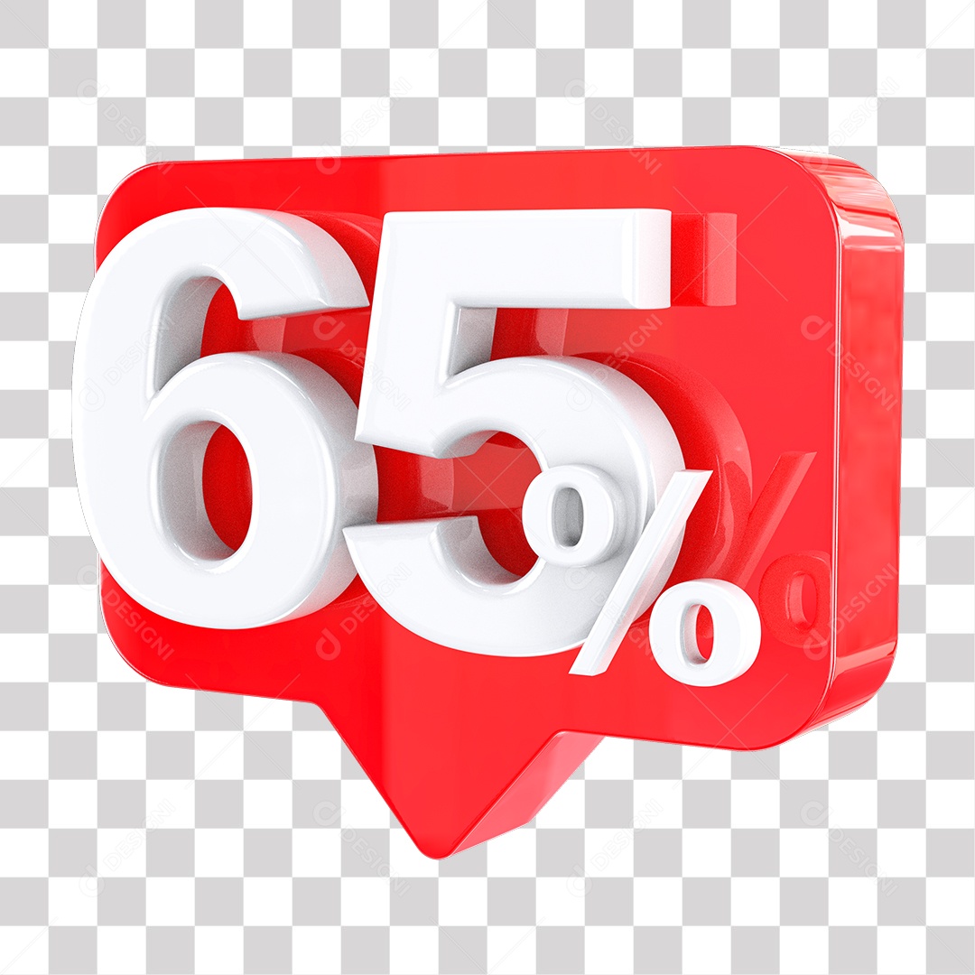 Elemento 3D Tag Vermelha 65% De Descontos PNG Transparente