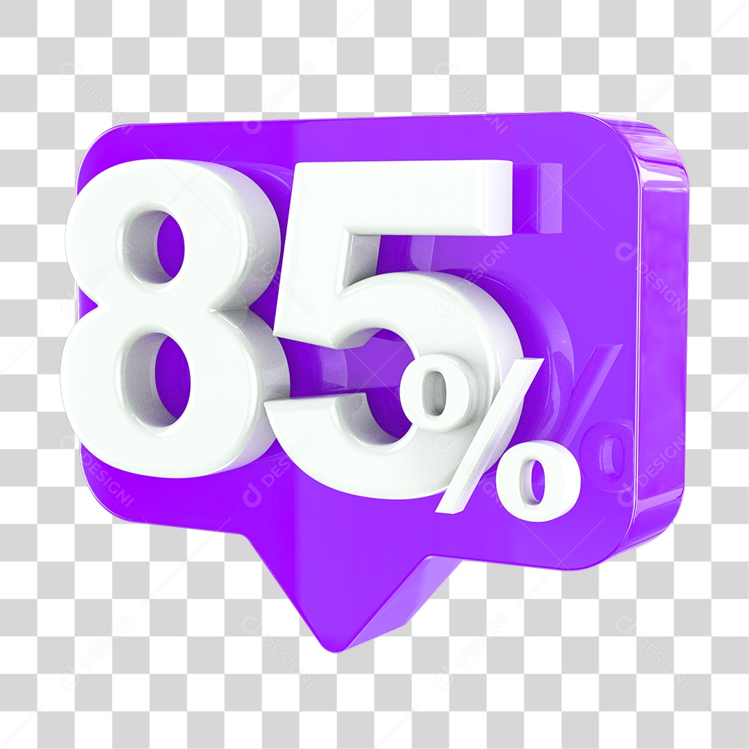 Elemento 3D numero 85 % porcentagem roxo PNG