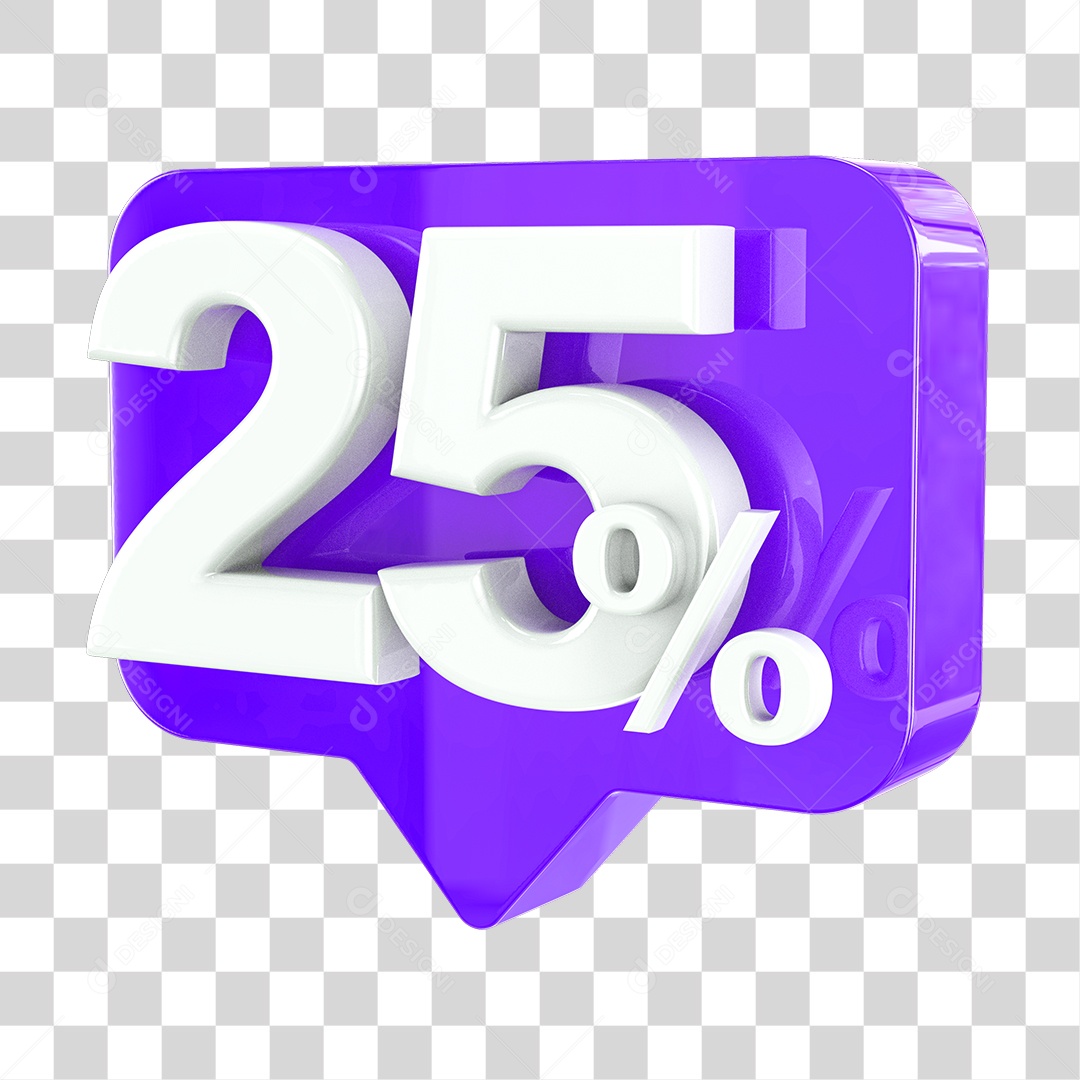 Elemento 3D numero 25 % porcentagem roxo PNG