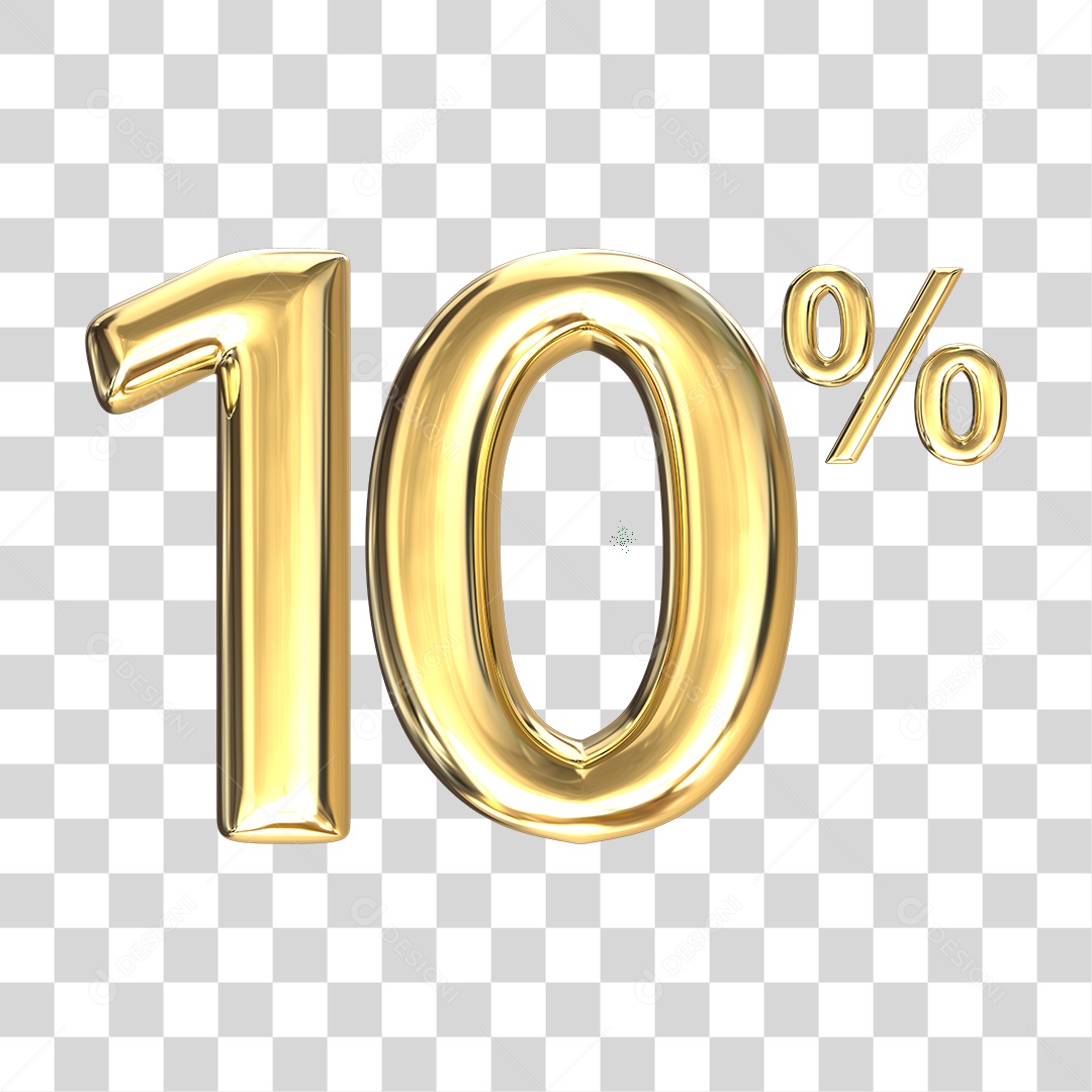 Elemento 3D numero 10 % porcentagem dourado PNG