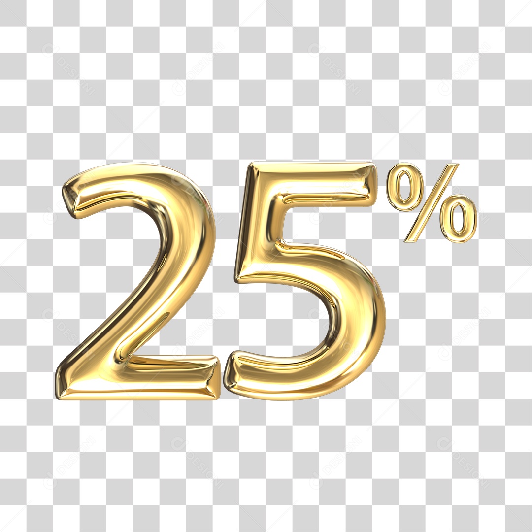 Elemento 3D numero 25 % porcentagem dourado PNG