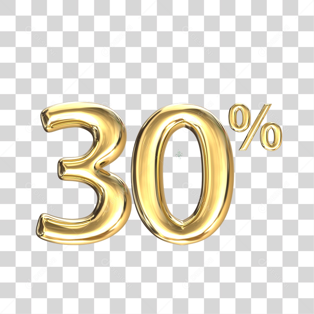 Elemento 3D numero 30 % porcentagem dourado PNG