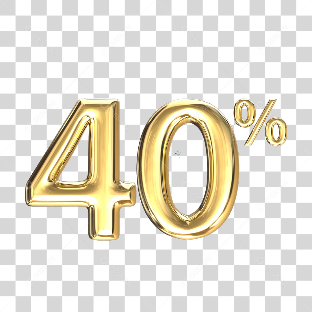 Elemento 3D numero 40 % porcentagem dourado PNG