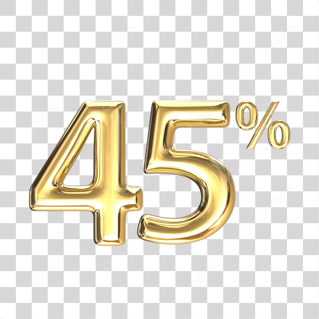 Elemento 3D numero 45 % porcentagem dourado PNG