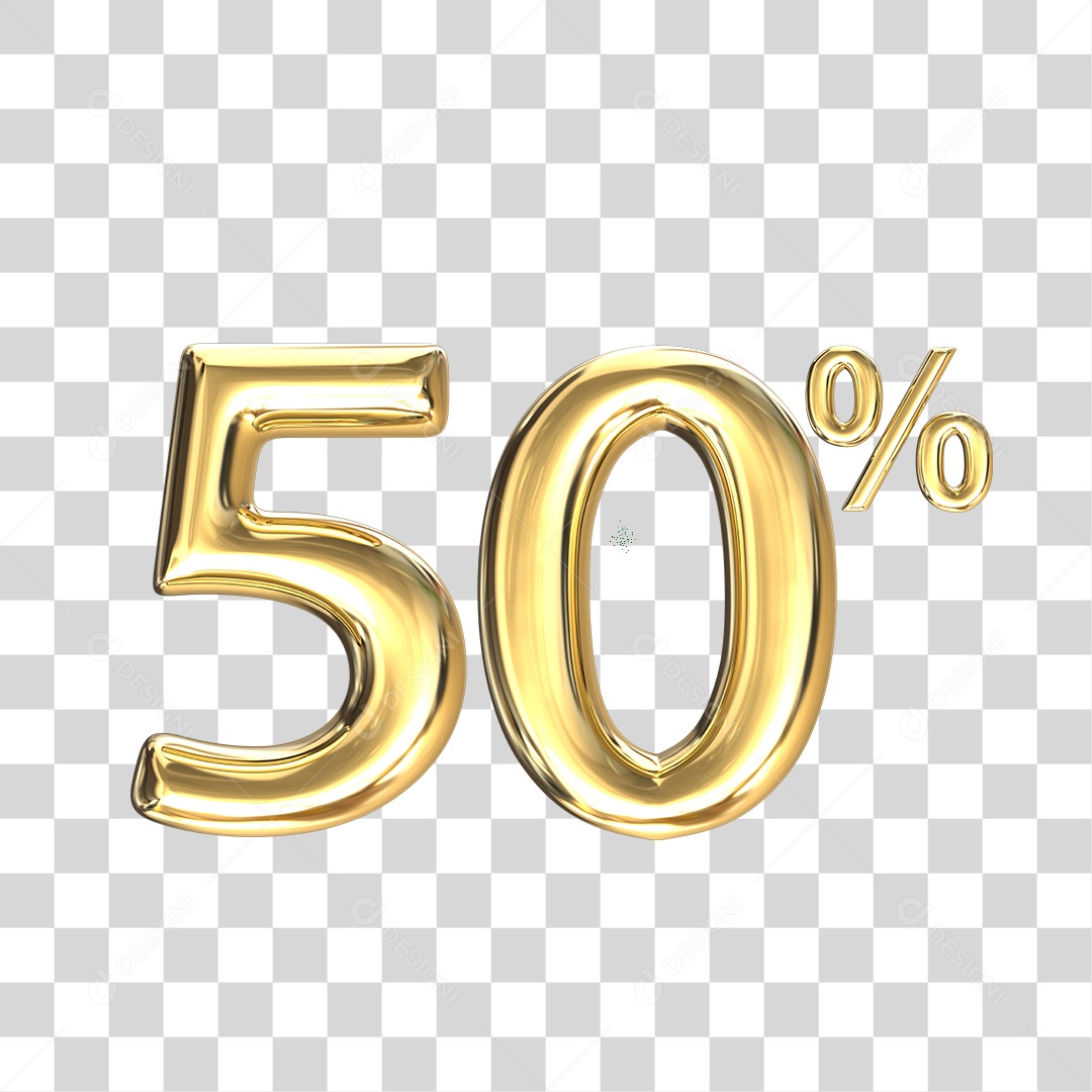 Elemento 3D numero 50 % porcentagem dourado PNG