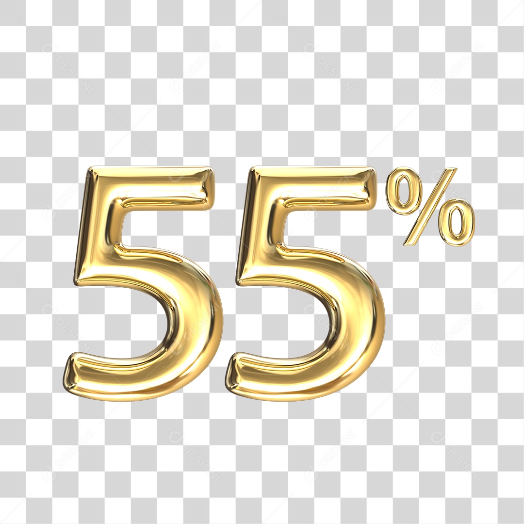 Elemento 3D numero 55 % porcentagem dourado PNG