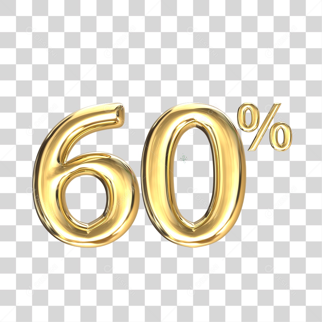 Elemento 3D numero 60 % porcentagem dourado PNG