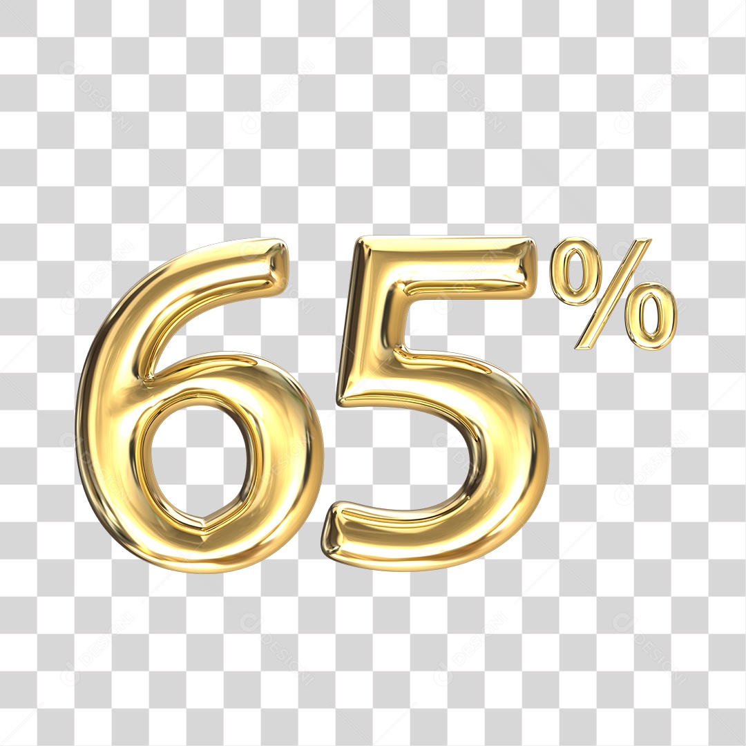 Elemento 3D numero 65 % porcentagem dourado PNG