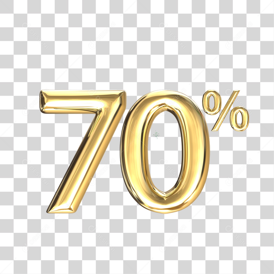 Elemento 3D numero 70 % dourado porcentagem