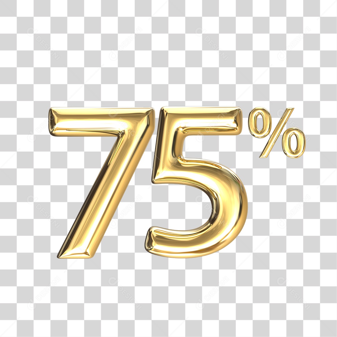 Elemento 3D numero 75 % porcentagem dourado PNG