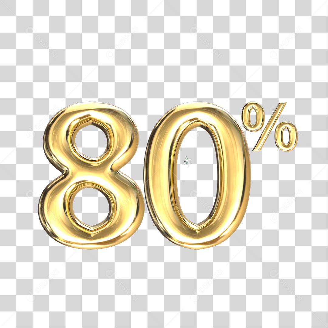 Elemento 3D numero 80 % porcentagem dourado PNG