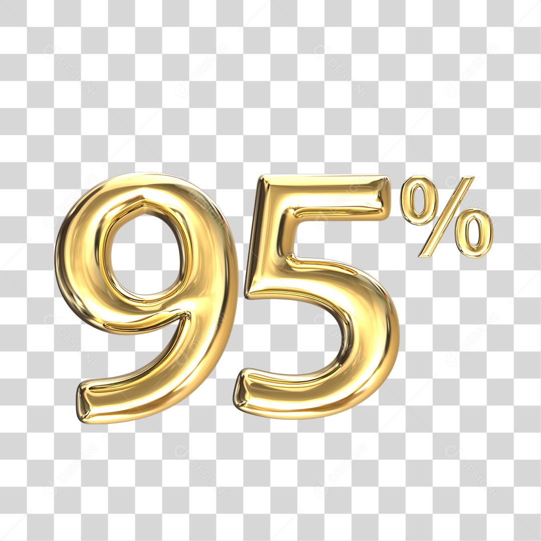 Elemento 3D numero 95 % porcentagem dourado PNG