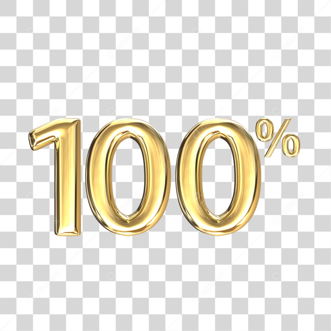 Elemento 3D numero 100 porcentagem dourado PNG