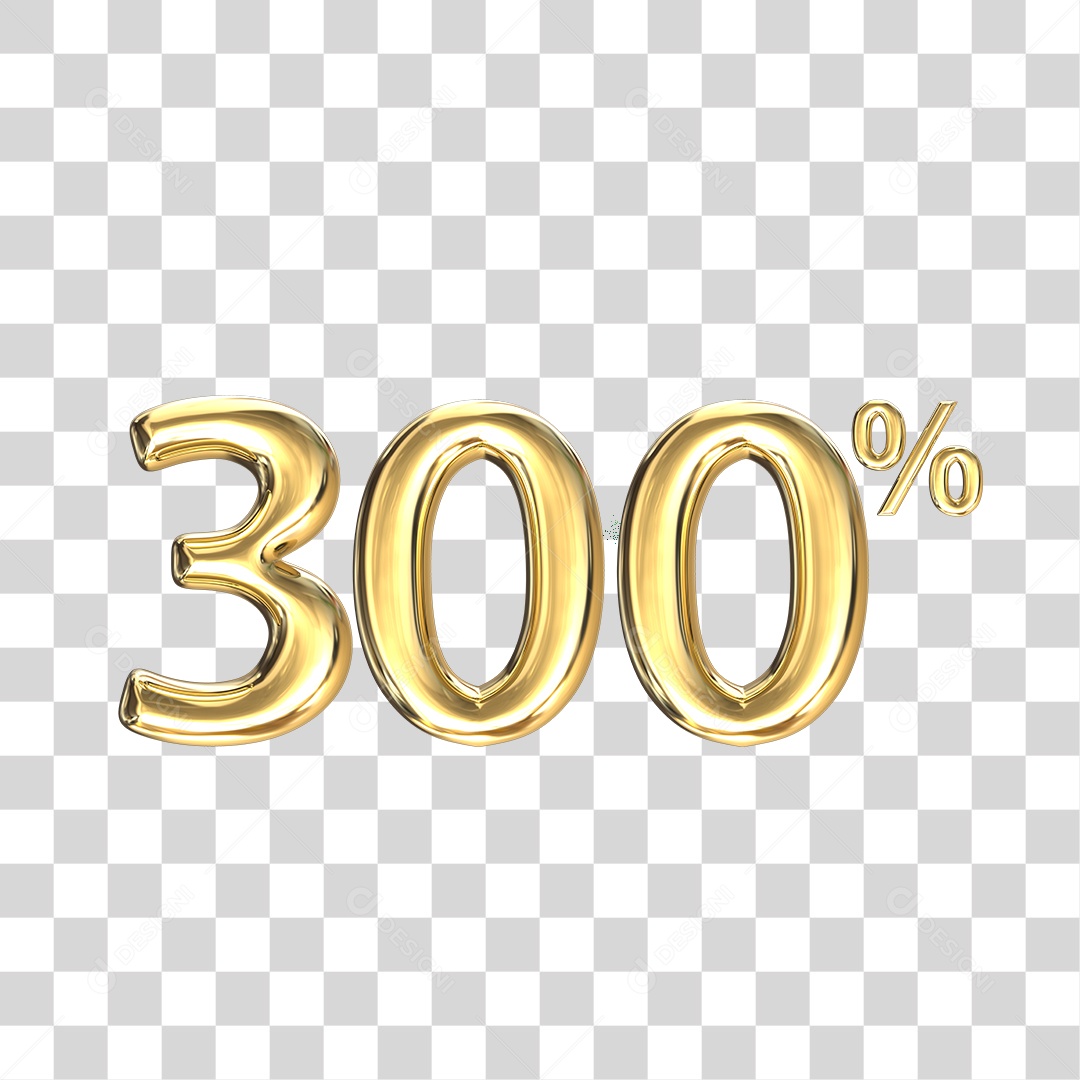 Elemento 3D numero 300 dourado PNG