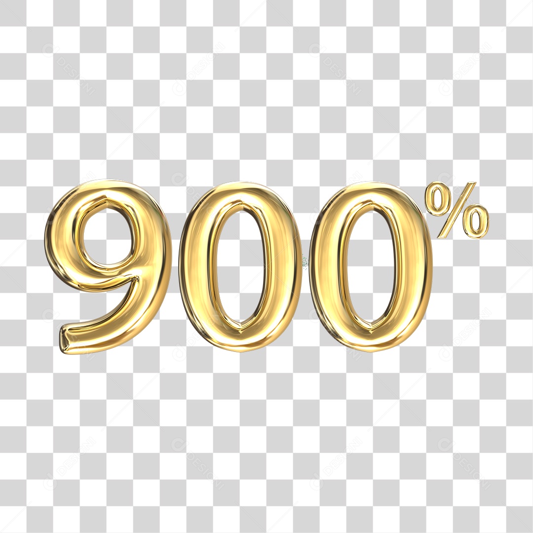 Elementos 3D numero 900 porcentagem dourado PNG