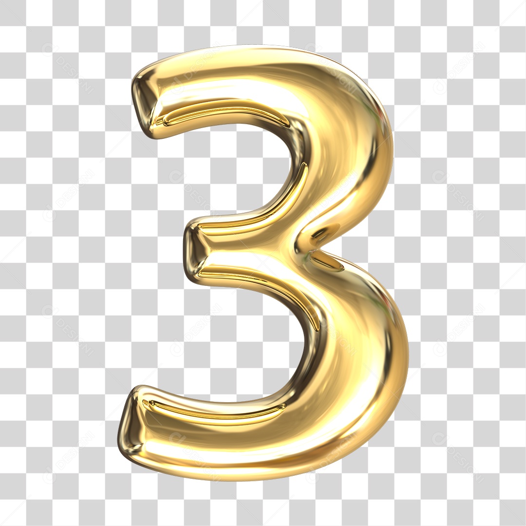 Elemento 3D numero 3 dourado PNG