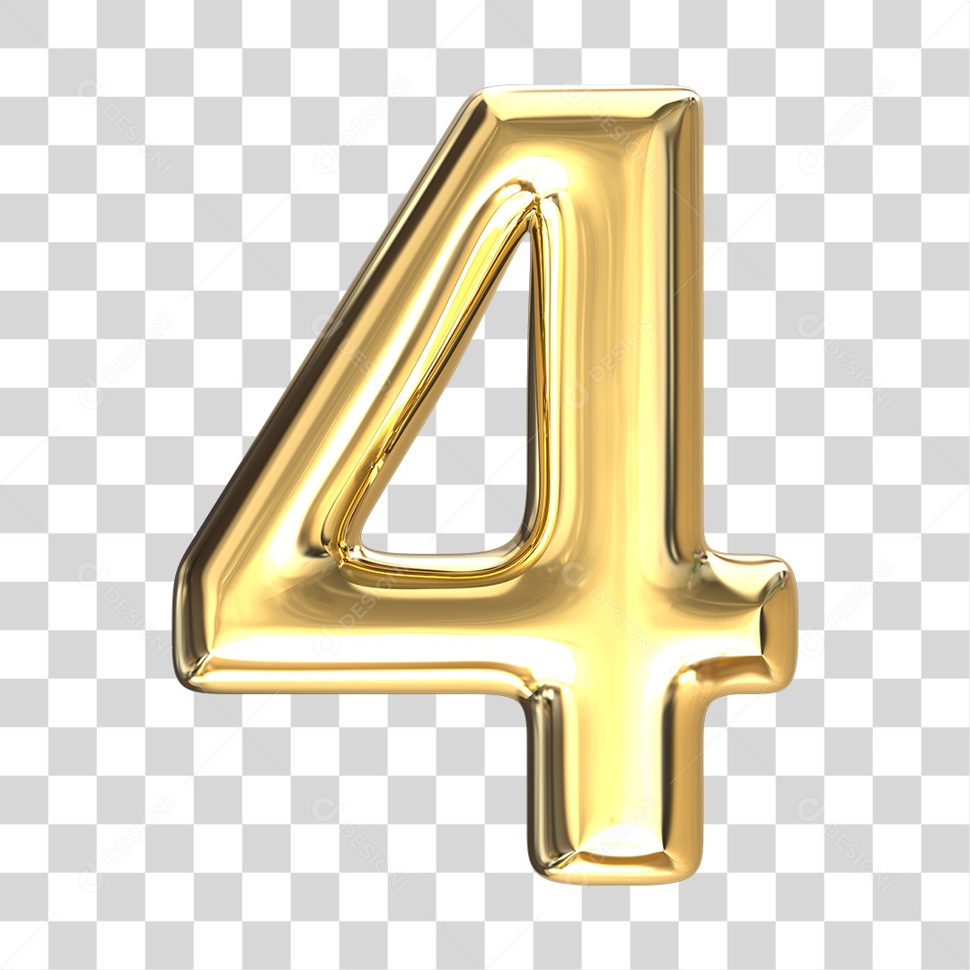 Elemento 3D numero 4 dourado PNG