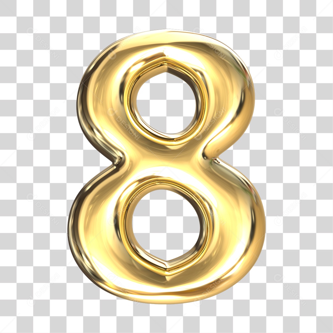 Elemento 3D numero 8 dourado PNG